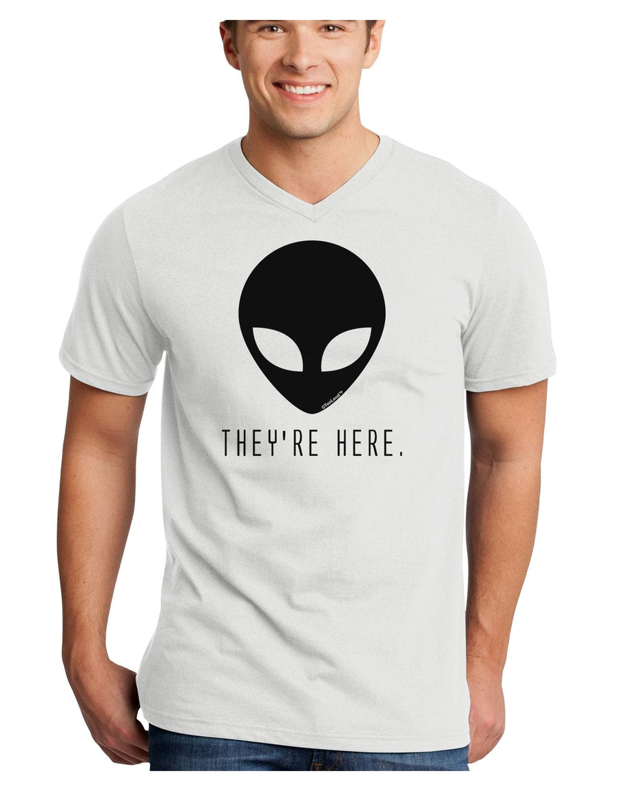 Alien They Are Here Adult V-Neck T-shirt-Mens V-Neck T-Shirt-TooLoud-White-XXXX-Large-Davson Sales