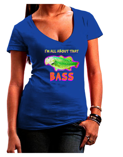 All About That Bass Fish Watercolor Juniors V-Neck Dark T-Shirt-Womens V-Neck T-Shirts-TooLoud-Royal-Blue-Juniors Fitted Small-Davson Sales