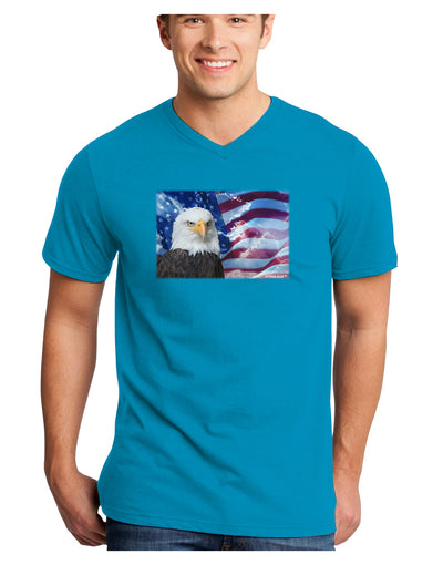 All American Eagle Adult Dark V-Neck T-Shirt-TooLoud-Turquoise-Small-Davson Sales