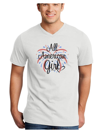 All American Girl - Fireworks and Heart Adult V-Neck T-shirt by TooLoud-Mens V-Neck T-Shirt-TooLoud-White-Small-Davson Sales