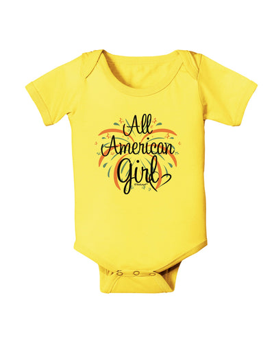All American Girl - Fireworks and Heart Baby Romper Bodysuit by TooLoud-Baby Romper-TooLoud-Yellow-06-Months-Davson Sales