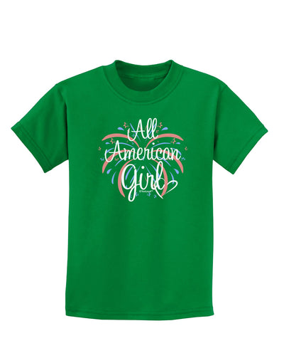 All American Girl - Fireworks and Heart Childrens Dark T-Shirt by TooLoud-Childrens T-Shirt-TooLoud-Kelly-Green-X-Small-Davson Sales