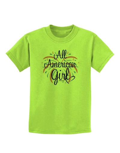 All American Girl - Fireworks and Heart Childrens T-Shirt by TooLoud-Childrens T-Shirt-TooLoud-Lime-Green-X-Small-Davson Sales