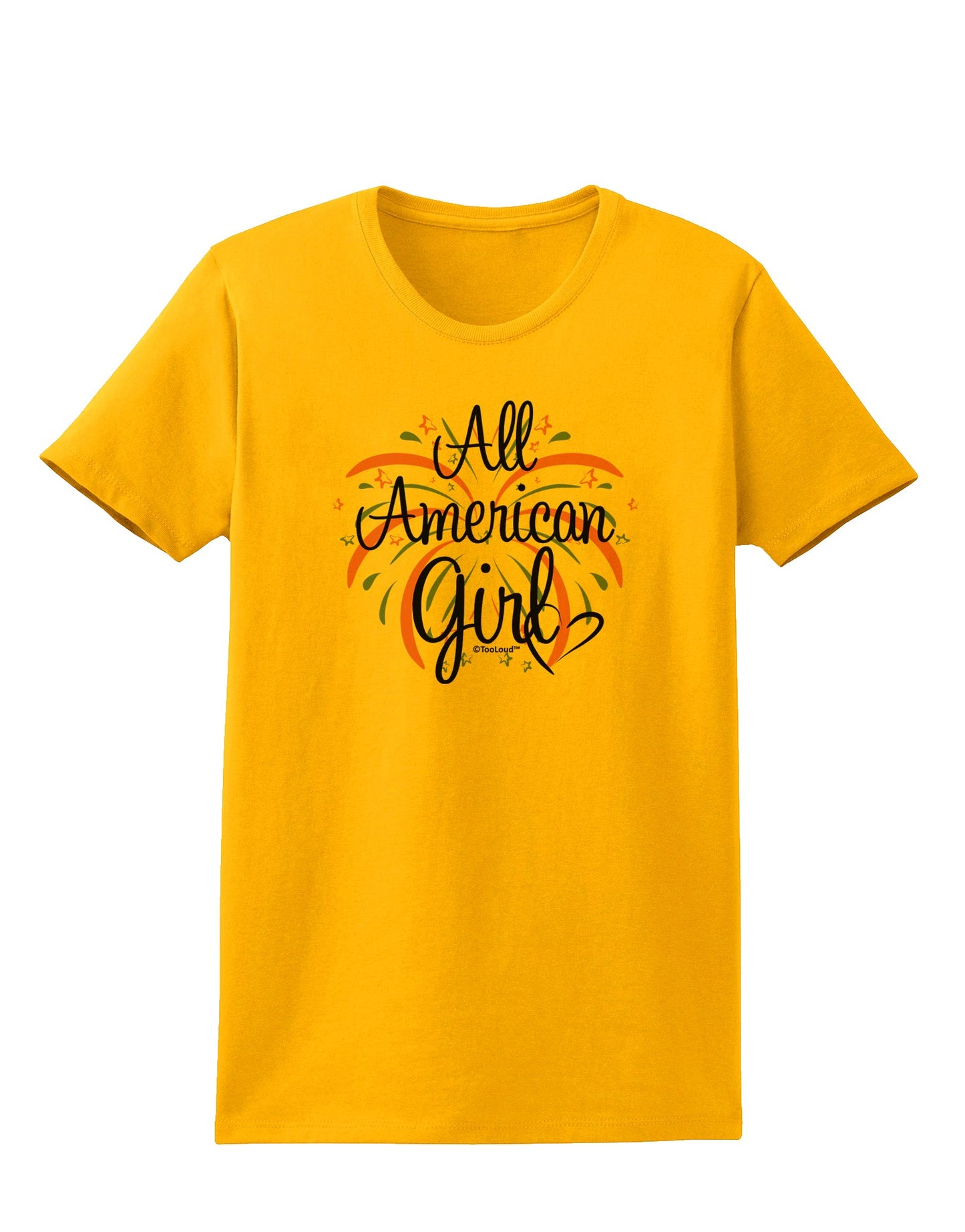 All American Girl - Fireworks and Heart Womens T-Shirt by TooLoud-Womens T-Shirt-TooLoud-Gold-X-Small-Davson Sales