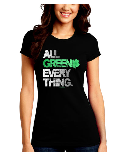 All Green Everything Distressed Juniors Petite Crew Dark T-Shirt-T-Shirts Juniors Tops-TooLoud-Black-Juniors Fitted Small-Davson Sales