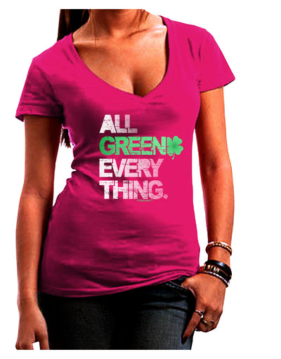 All Green Everything Distressed Womens V-Neck Dark T-Shirt-Womens V-Neck T-Shirts-TooLoud-Hot-Pink-Juniors Fitted Small-Davson Sales