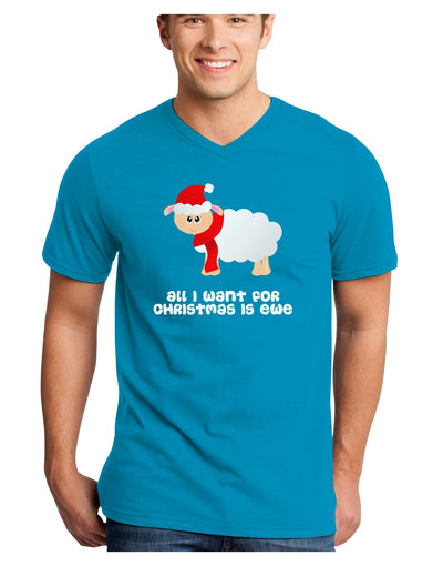 All I Want For Christmas Is Ewe Sheep Adult Dark V-Neck T-Shirt-TooLoud-Turquoise-Small-Davson Sales