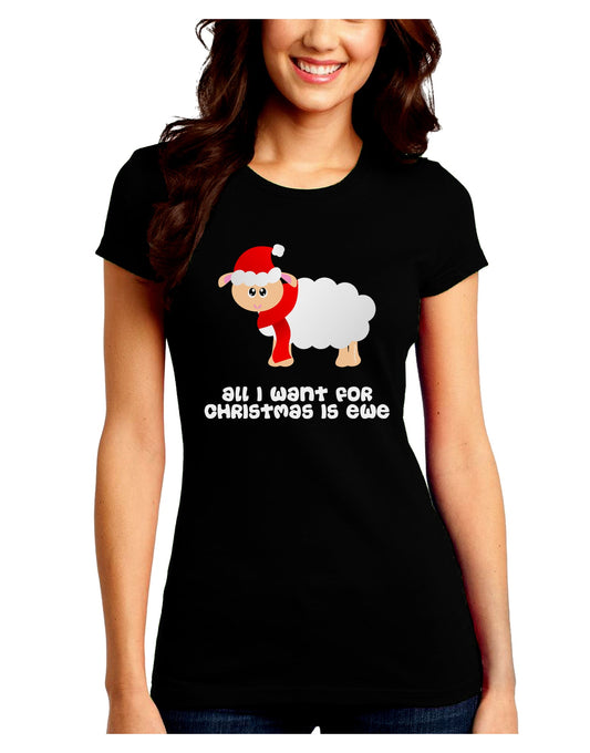 All I Want For Christmas Is Ewe Sheep Juniors Crew Dark T-Shirt-T-Shirts Juniors Tops-TooLoud-Black-Juniors Fitted Small-Davson Sales