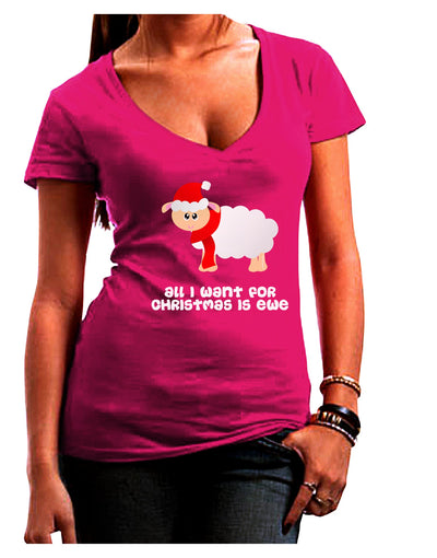 All I Want For Christmas Is Ewe Sheep Juniors V-Neck Dark T-Shirt-Womens V-Neck T-Shirts-TooLoud-Hot-Pink-Juniors Fitted Small-Davson Sales
