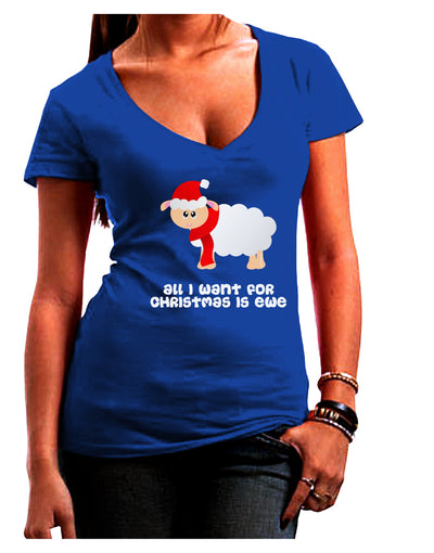 All I Want For Christmas Is Ewe Sheep Juniors V-Neck Dark T-Shirt-Womens V-Neck T-Shirts-TooLoud-Royal-Blue-Juniors Fitted Small-Davson Sales