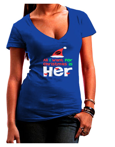 All I Want is Her Matching His & Hers Juniors V-Neck Dark T-Shirt-Womens V-Neck T-Shirts-TooLoud-Royal-Blue-Juniors Fitted X-Large-Davson Sales