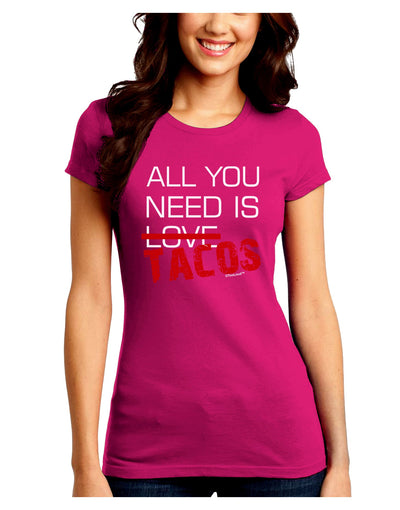 All You Need Is Tacos Juniors Petite Crew Dark T-Shirt-T-Shirts Juniors Tops-TooLoud-Hot-Pink-Juniors Fitted Small-Davson Sales