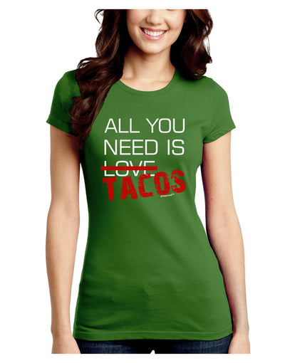 All You Need Is Tacos Juniors Petite Crew Dark T-Shirt-T-Shirts Juniors Tops-TooLoud-Kiwi-Green-Juniors Fitted Small-Davson Sales