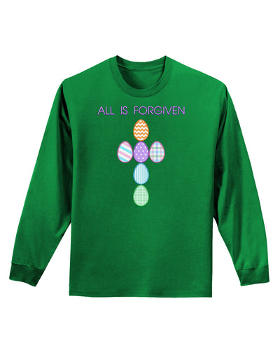 All is forgiven Cross Faux Applique Adult Long Sleeve Dark T-Shirt-TooLoud-Kelly-Green-Small-Davson Sales