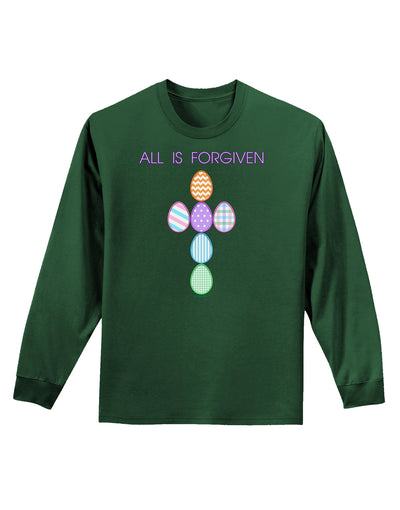 All is forgiven Cross Faux Applique Adult Long Sleeve Dark T-Shirt-TooLoud-Dark-Green-Small-Davson Sales