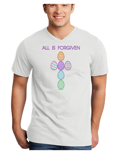 All is forgiven Cross Faux Applique Adult V-Neck T-shirt-Mens V-Neck T-Shirt-TooLoud-White-Small-Davson Sales