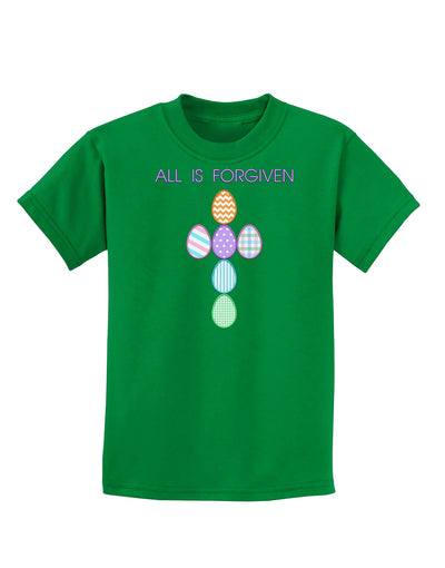 All is forgiven Cross Faux Applique Childrens Dark T-Shirt-Childrens T-Shirt-TooLoud-Kelly-Green-X-Small-Davson Sales