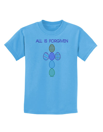 All is forgiven Cross Faux Applique Childrens T-Shirt-Childrens T-Shirt-TooLoud-Aquatic-Blue-X-Small-Davson Sales