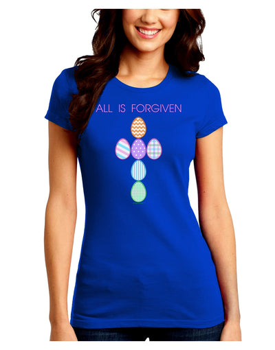 All is forgiven Cross Faux Applique Juniors Petite Crew Dark T-Shirt-T-Shirts Juniors Tops-TooLoud-Royal-Blue-Juniors Fitted Small-Davson Sales