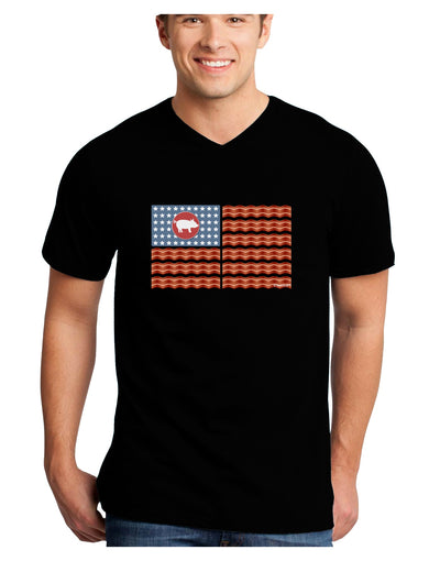 American Bacon Flag Adult Dark V-Neck T-Shirt-TooLoud-Black-Small-Davson Sales