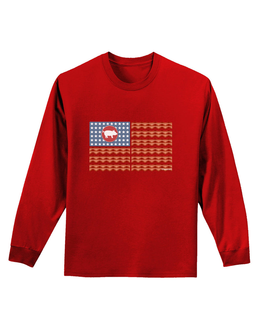 American Bacon Flag Adult Long Sleeve Dark T-Shirt-TooLoud-Black-Small-Davson Sales