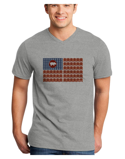 American Bacon Flag Adult V-Neck T-shirt-Mens V-Neck T-Shirt-TooLoud-HeatherGray-Small-Davson Sales