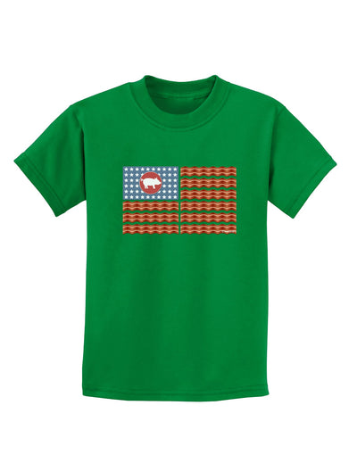 American Bacon Flag Childrens Dark T-Shirt-Childrens T-Shirt-TooLoud-Kelly-Green-X-Small-Davson Sales