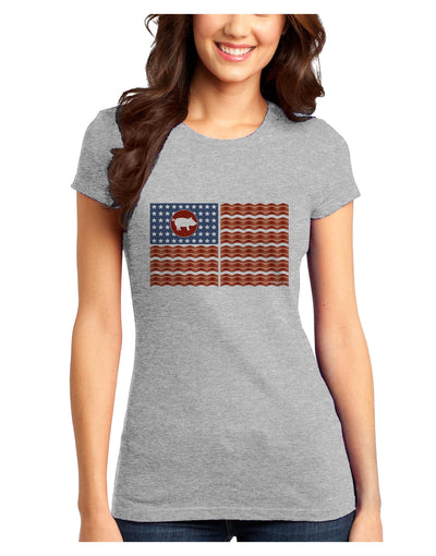 American Bacon Flag Juniors T-Shirt-Womens Juniors T-Shirt-TooLoud-Ash-Gray-Juniors Fitted X-Small-Davson Sales