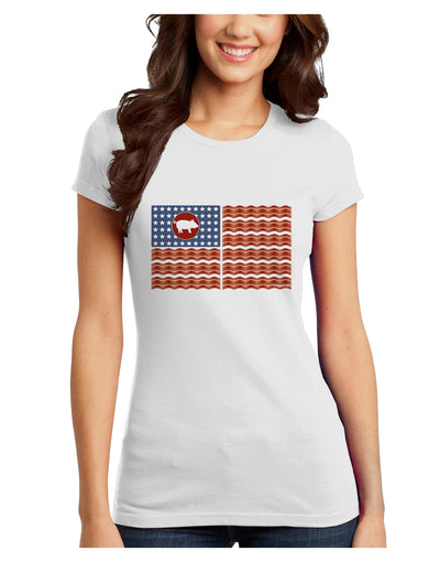 American Bacon Flag Juniors T-Shirt-Womens Juniors T-Shirt-TooLoud-White-Juniors Fitted X-Small-Davson Sales