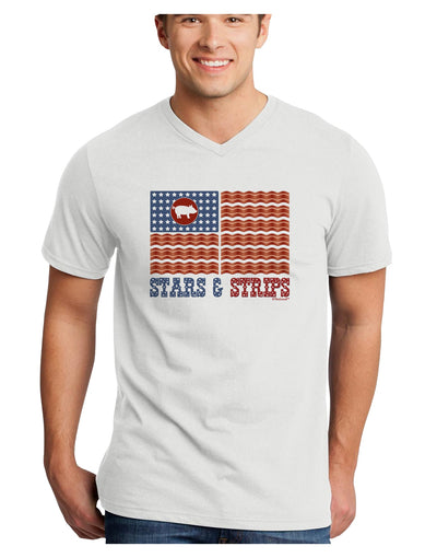 American Bacon Flag - Stars and Strips Adult V-Neck T-shirt-Mens V-Neck T-Shirt-TooLoud-White-Small-Davson Sales