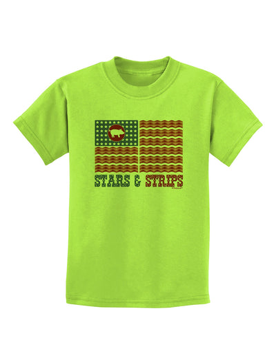 American Bacon Flag - Stars and Strips Childrens T-Shirt-Childrens T-Shirt-TooLoud-Lime-Green-X-Small-Davson Sales