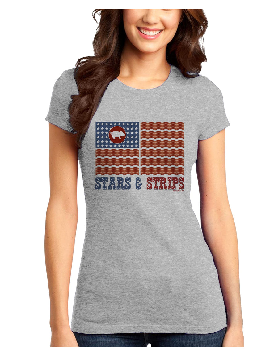 American Bacon Flag - Stars and Strips Juniors T-Shirt-Womens Juniors T-Shirt-TooLoud-White-Juniors Fitted X-Small-Davson Sales