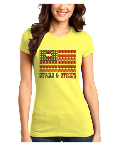 American Bacon Flag - Stars and Strips Juniors T-Shirt-Womens Juniors T-Shirt-TooLoud-Yellow-Juniors Fitted X-Small-Davson Sales