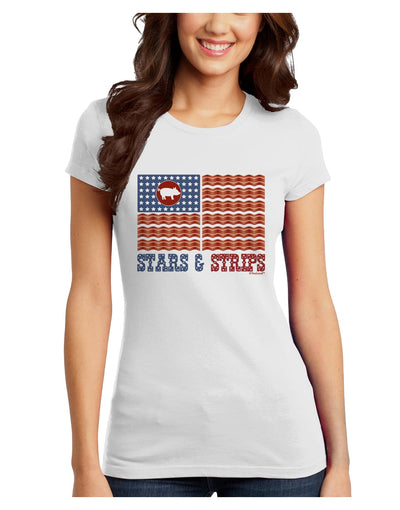 American Bacon Flag - Stars and Strips Juniors T-Shirt-Womens Juniors T-Shirt-TooLoud-White-Juniors Fitted X-Small-Davson Sales