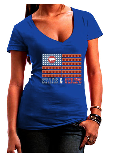 American Bacon Flag - Stars and Strips Juniors V-Neck Dark T-Shirt-Womens V-Neck T-Shirts-TooLoud-Royal-Blue-Juniors Fitted Small-Davson Sales