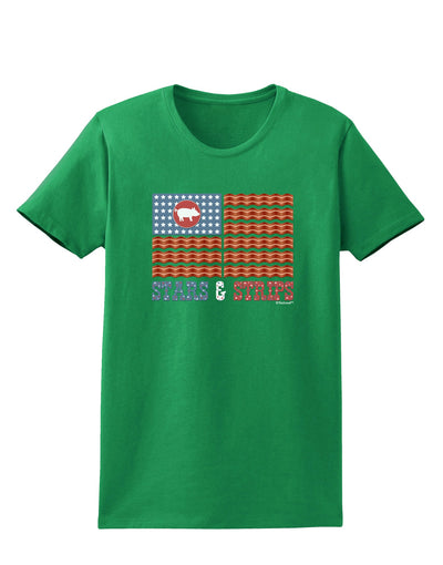 American Bacon Flag - Stars and Strips Womens Dark T-Shirt-TooLoud-Kelly-Green-X-Small-Davson Sales