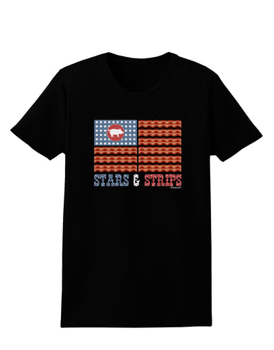 American Bacon Flag - Stars and Strips Womens Dark T-Shirt-TooLoud-Black-X-Small-Davson Sales