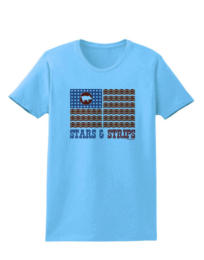 American Bacon Flag - Stars and Strips Womens T-Shirt-Womens T-Shirt-TooLoud-Aquatic-Blue-X-Small-Davson Sales