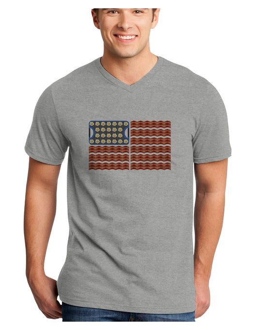 American Breakfast Flag - Bacon and Eggs Adult V-Neck T-shirt-Mens V-Neck T-Shirt-TooLoud-HeatherGray-Small-Davson Sales