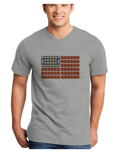 American Breakfast Flag - Bacon and Eggs Adult V-Neck T-shirt-Mens V-Neck T-Shirt-TooLoud-HeatherGray-Small-Davson Sales