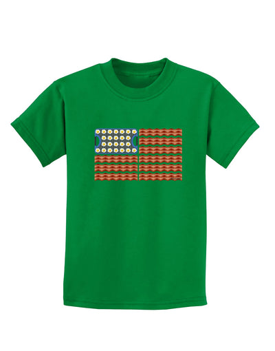 American Breakfast Flag - Bacon and Eggs Childrens Dark T-Shirt-Childrens T-Shirt-TooLoud-Kelly-Green-X-Small-Davson Sales