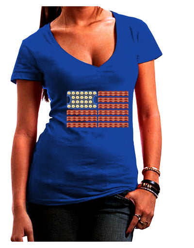 American Breakfast Flag - Bacon and Eggs Juniors V-Neck Dark T-Shirt-Womens V-Neck T-Shirts-TooLoud-Royal-Blue-Juniors Fitted Small-Davson Sales