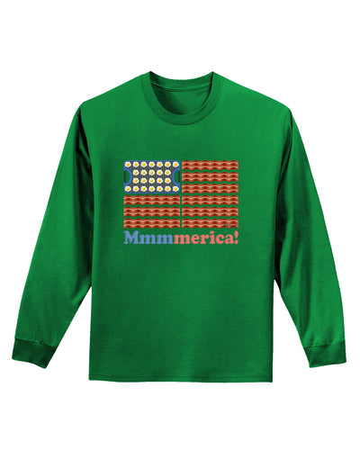 American Breakfast Flag - Bacon and Eggs - Mmmmerica Adult Long Sleeve Dark T-Shirt-TooLoud-Kelly-Green-Small-Davson Sales