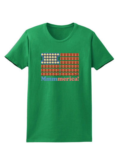 American Breakfast Flag - Bacon and Eggs - Mmmmerica Womens Dark T-Shirt-TooLoud-Kelly-Green-X-Small-Davson Sales