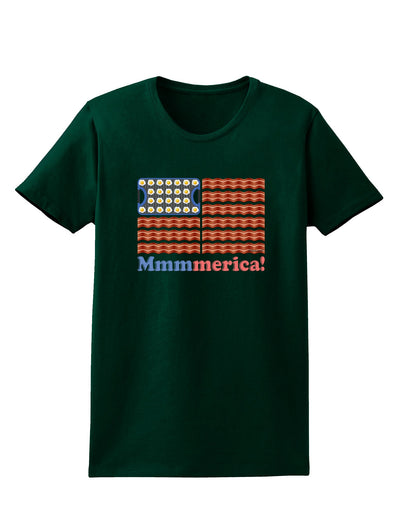 American Breakfast Flag - Bacon and Eggs - Mmmmerica Womens Dark T-Shirt-TooLoud-Forest-Green-Small-Davson Sales