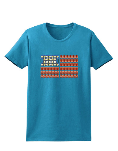 American Breakfast Flag - Bacon and Eggs Womens Dark T-Shirt-TooLoud-Turquoise-X-Small-Davson Sales