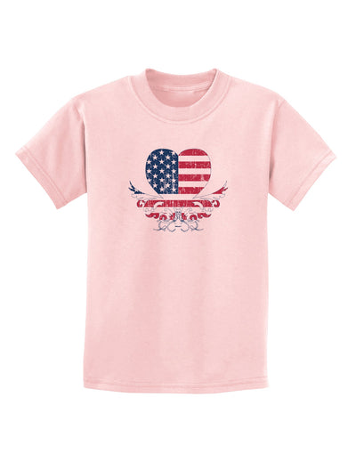 American Flag Decorative Floral Heart Vintage Childrens T-Shirt-Childrens T-Shirt-TooLoud-PalePink-X-Small-Davson Sales