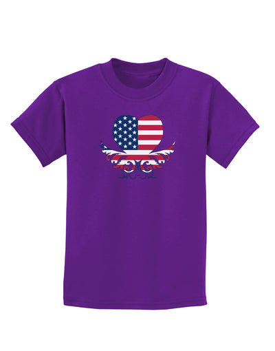 American Flag Decorative Floral Heart Vintage Childrens T-Shirt-Childrens T-Shirt-TooLoud-Purple-X-Small-Davson Sales
