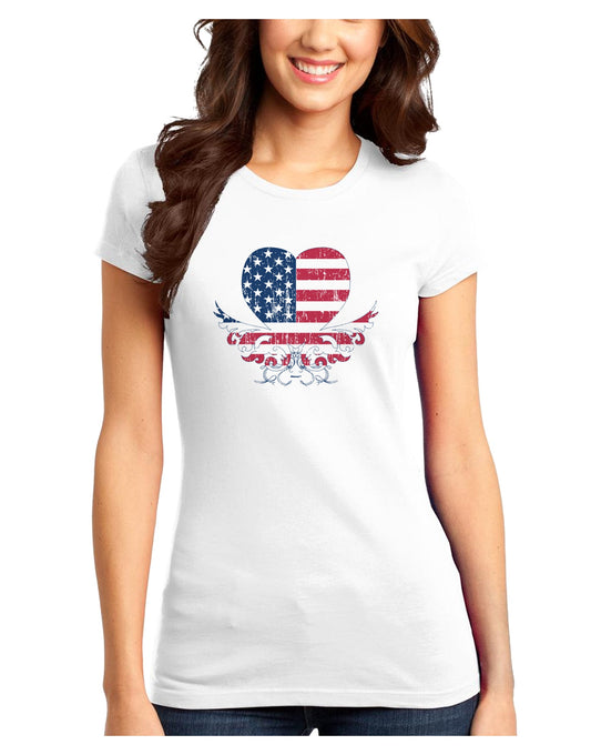 American Flag Decorative Floral Heart Vintage Juniors T-Shirt-Womens Juniors T-Shirt-TooLoud-White-Juniors Fitted XS-Davson Sales