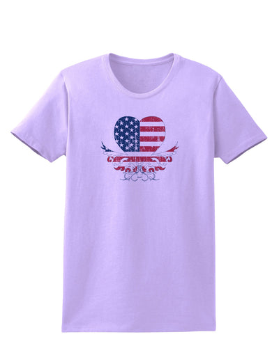 American Flag Decorative Floral Heart Vintage Womens T-Shirt-Womens T-Shirt-TooLoud-Lavender-X-Small-Davson Sales